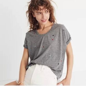 Madewell Embroidered U-Neck Tee Gray Oversized Slouchy Relaxed Fit Size S#0016